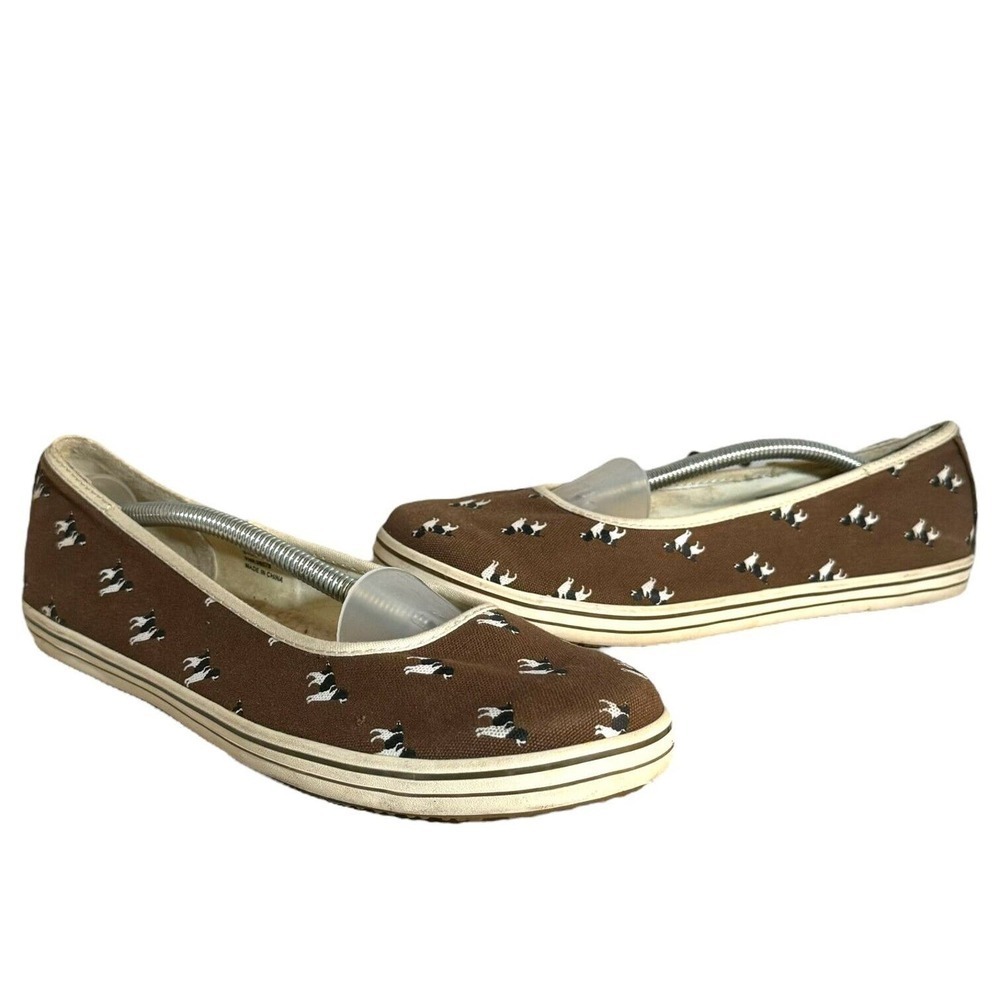 LL Bean Brown Dog Print Round Toe Canvas Sherpa Lined Slippers Women’s 8.5